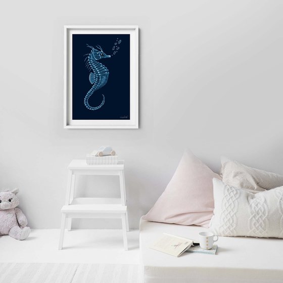 Seahorse - Coloured Stippling Illustration