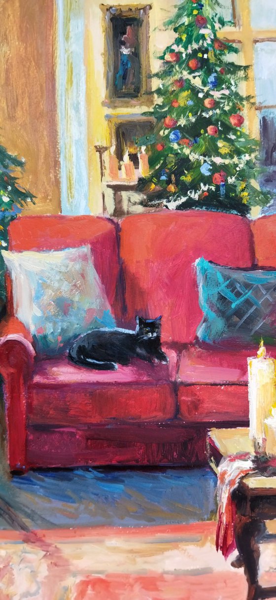 Christmas Interior with Cat
