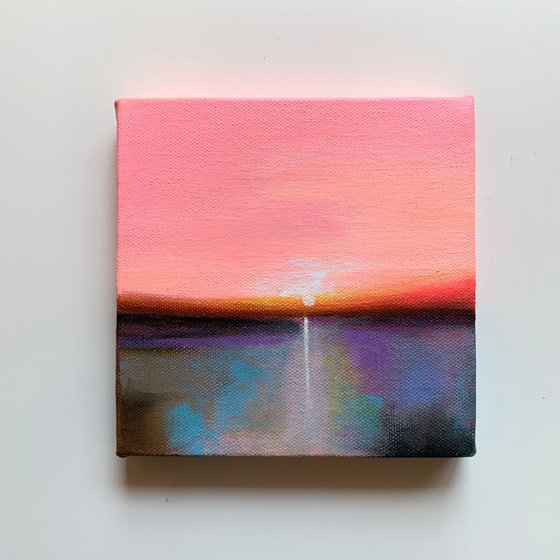 Pink sky  ! Small Landscape Painting!!  Ready to hang