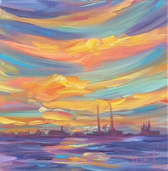 Sunset skies over the Poolbeg Chimneys,Dublin Bay