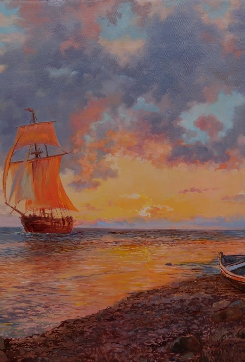 Sailboat at sunset by Eduard Panov