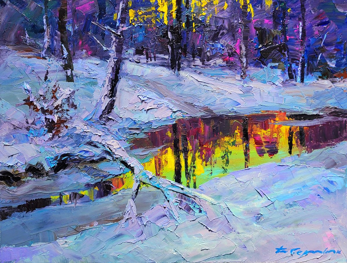 Forest Lake In The Winter Forest By Boris Serdyuk, 16 X 12, Artwork For Sale On Artfinder