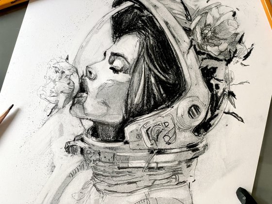 Astronaut with peonies 4