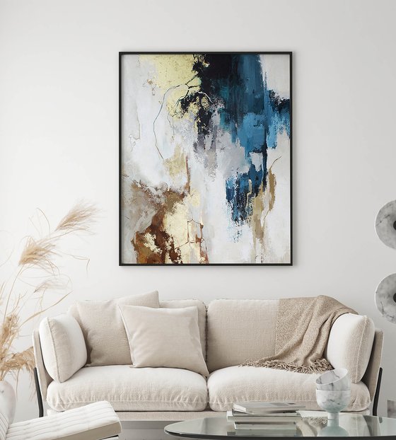 "Flux 3" Navy and gold abstract acrylic art