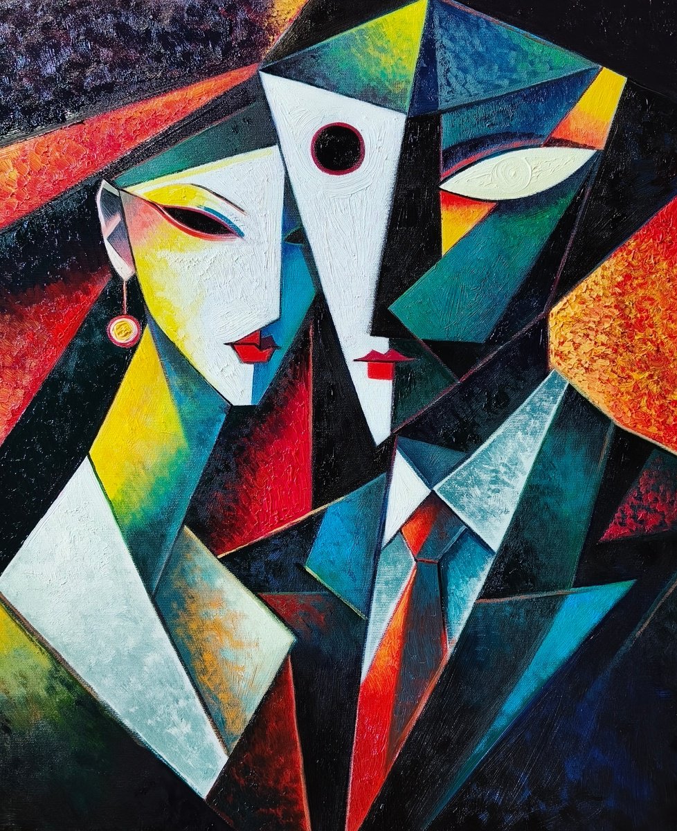 Geometric Oil Painting , Faces Of One Soul By Artrun Asatrian, 20 X 24, Artwork For Sale On Artfinder