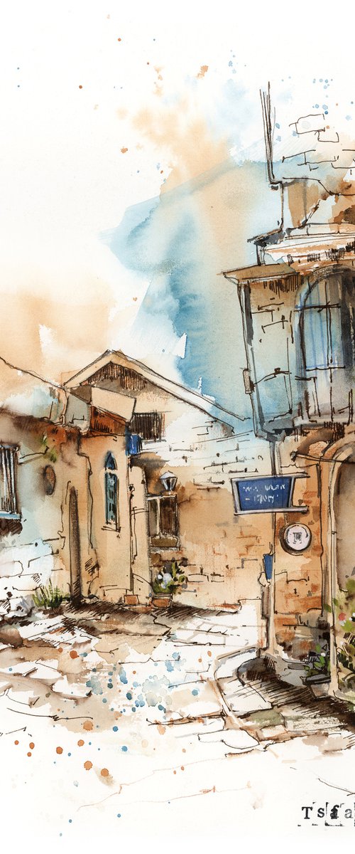 Tsfat Israel City - Architecture Mixed Media Painting by Sophie Rodionov