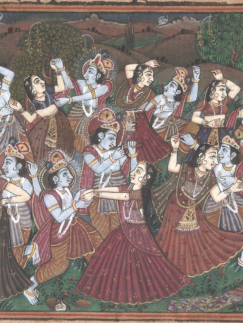Raas Leela on Antique Manuscript Paper by Mukesh Swami
