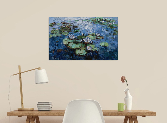 White Water Lilies - Impasto Original Oil painting