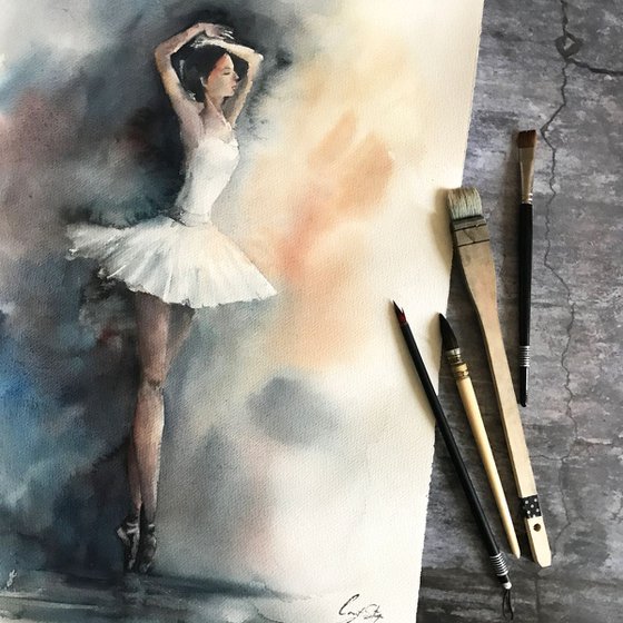 Ballerina Original Watercolor Painting