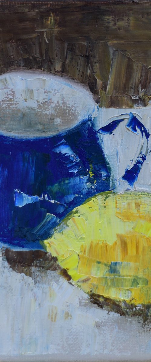 Blue cup- yellow lemon - sketch by Elena Zapassky