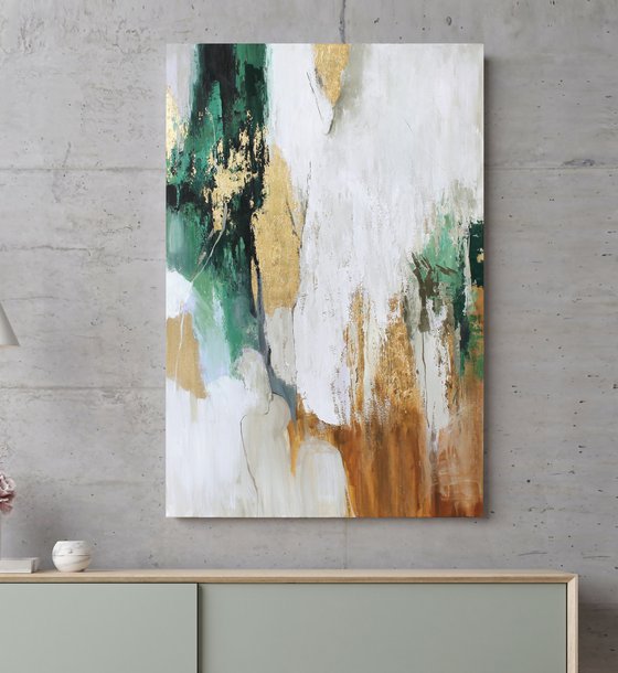 "Green Flow" Green gold abstract art