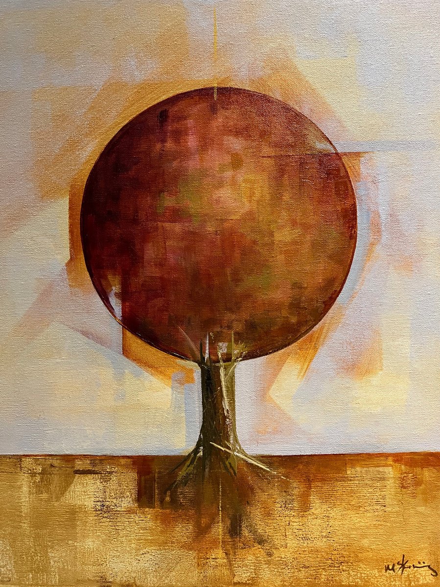 Impressionistic Landscape Acrylic Painting By Mark Skirving, 16 X 20", Round Tree, Original Artwork