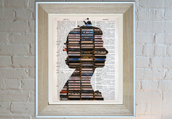Queen Elizabeth II - Cassette Tape - Collage Art on Large Real English Dictionary Vintage Book Page