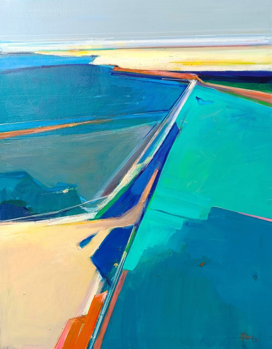 Abstract Landscape Acrylic Painting By Magdalena Morey, 28 X 35", Entre Las Mareas, Original Artwork