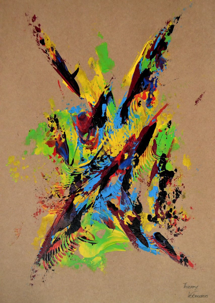 Abstract Acrylic Painting By Thierry Vobmann. Abstract ., 12 X 17", Natural Style 33, Original Artwork