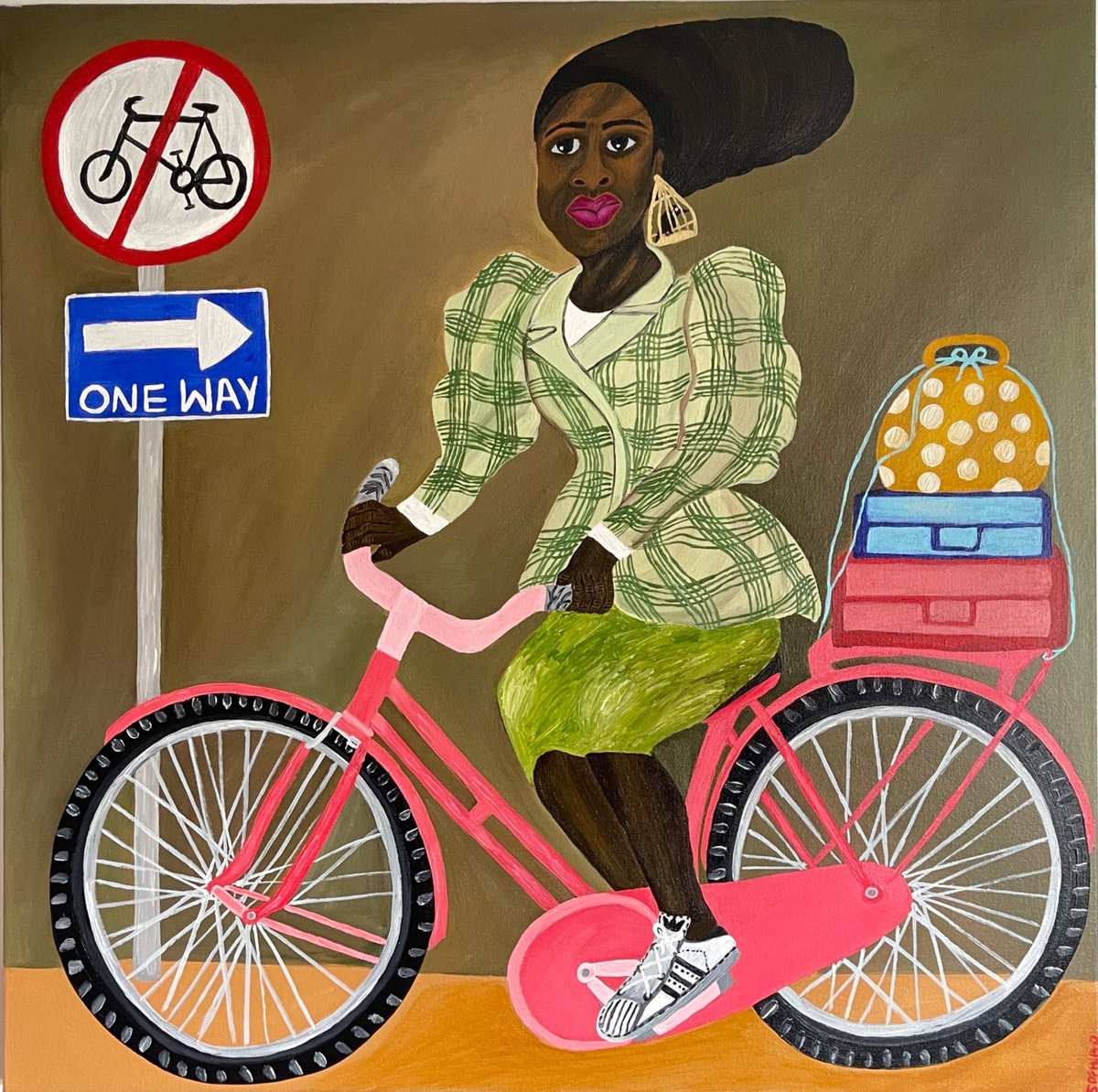 Expressive Portrait Acrylic Painting By Sophia Oshodin, 31 X 31", At Prayers On A Solitary Pursuit, Original Artwork