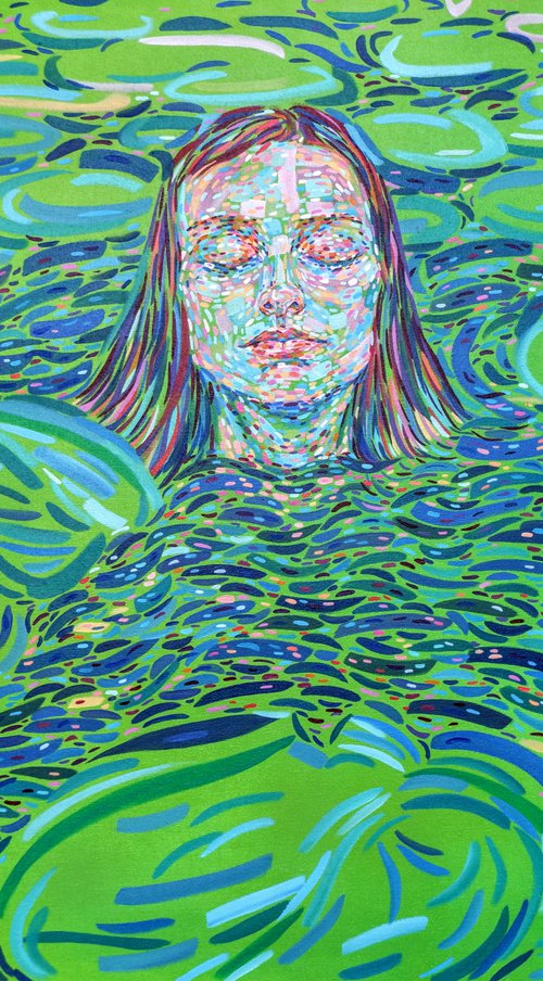 A girl with water lilies by Van Lanigh