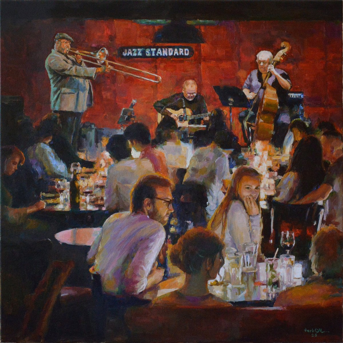 Impressionistic Portrait Oil Painting By Vachagan Manukyan, 24 X 24", A Night Of Jazz, Original Artwork