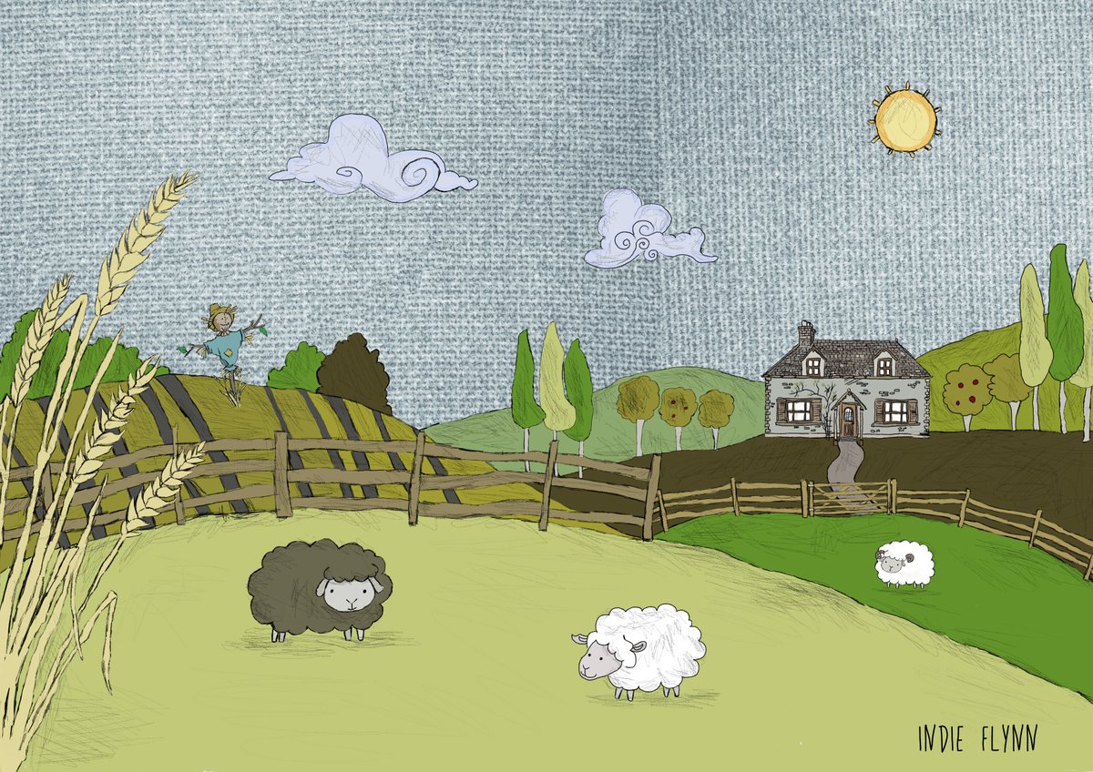 Sheep landscape by Indie Flynn-Mylchreest of MeriLine Art
