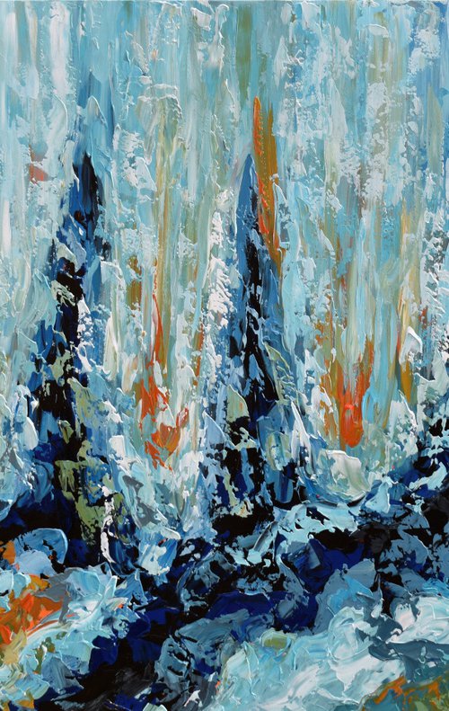 Early spring II - 48"x72" Extra Large Acrylic Blue Abstract Artwork created with Palette Knife by Olga Tkachyk