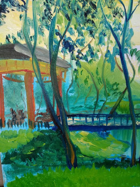 Sunny day in the park. Pleinair painting