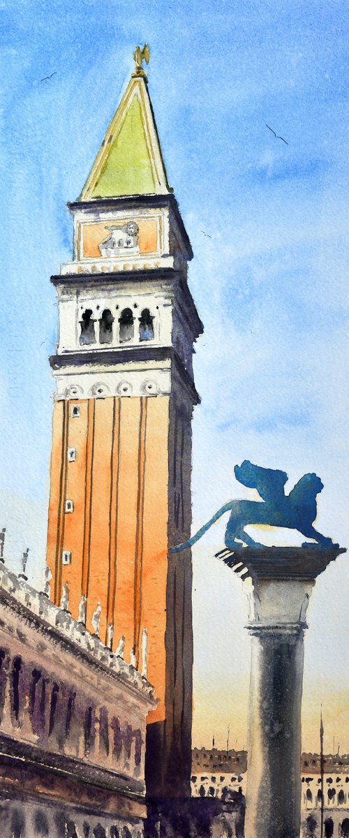 Peak of St Marks Bell Tower, Venice, Italy  23x54cm medium by Nenad Kojić watercolorist
