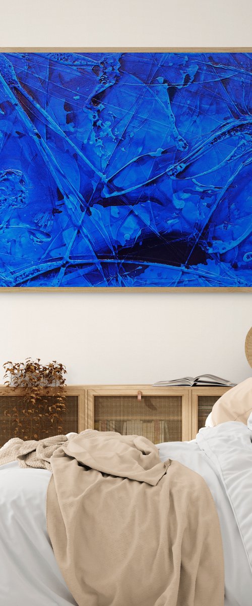 Inked Euphoria 270cm x 120cm Blue Textured Abstract Art by Franko