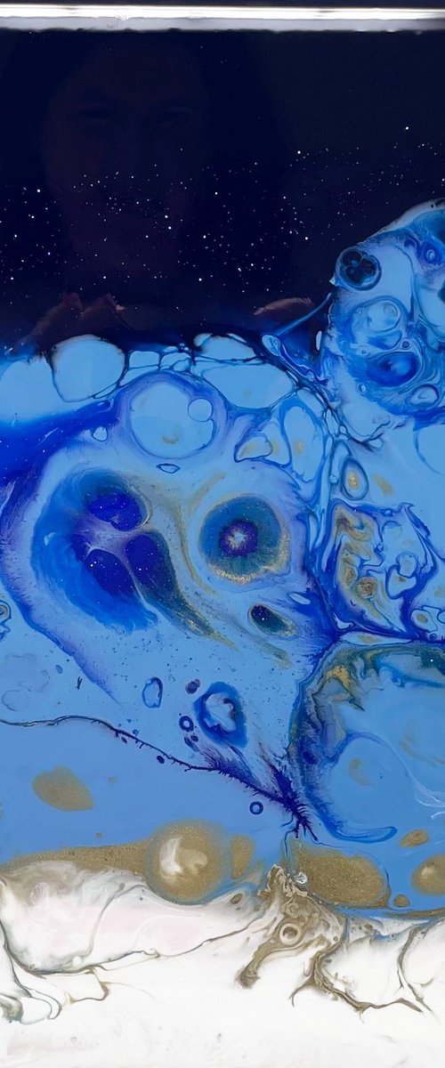 Blue Gold Bubble Fusion Resin by Hannah  Bruce