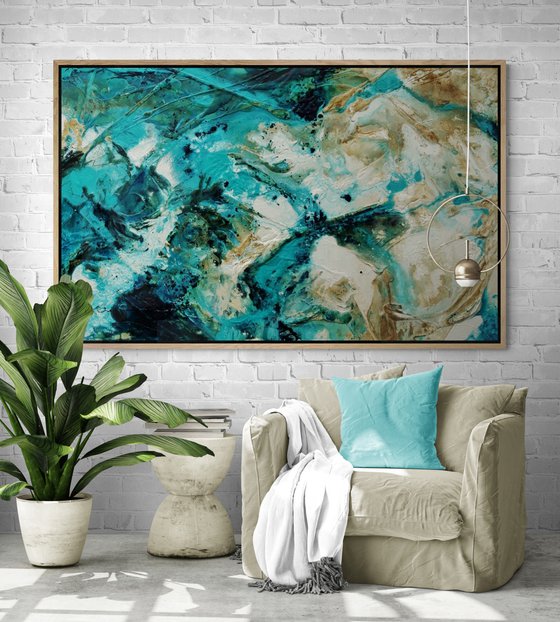 Rusted Honey 160cm x 100cm Teal Rust White Textured Abstract Art