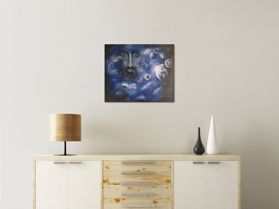 New Era, original surreal space oil painting, gift idea, art for home