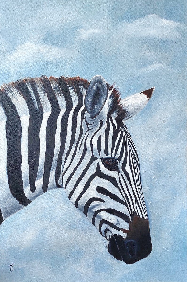 Photorealistic Animal Oil Painting By Ira Whittaker, 20 X 30, Graceful Zebra, Original Artwork