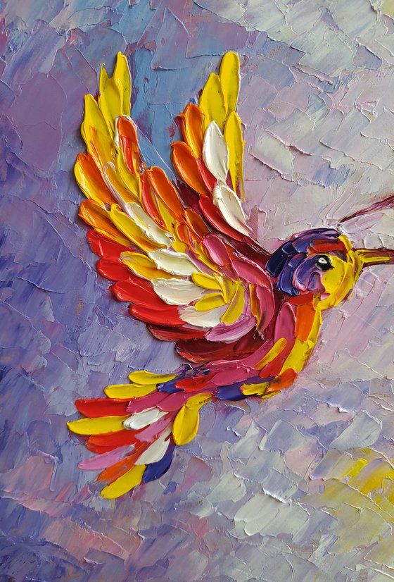 In pink dreams - birds, hummingbirds oil painting, love oil painting, birds oil painting, hummingbirds, love, animals oil painting, art bird, impressionism, palette knife, gift idea.