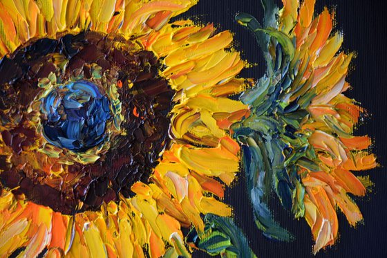 Palette knife impasto oil painting on canvas  Sunflowers