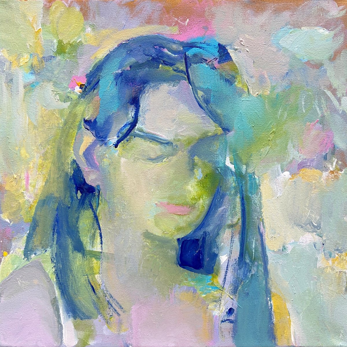 Impressionistic Portrait Acrylic Painting By Zakhar Shevchuk, 16 X 16", Girl Making A Wish, Original Artwork