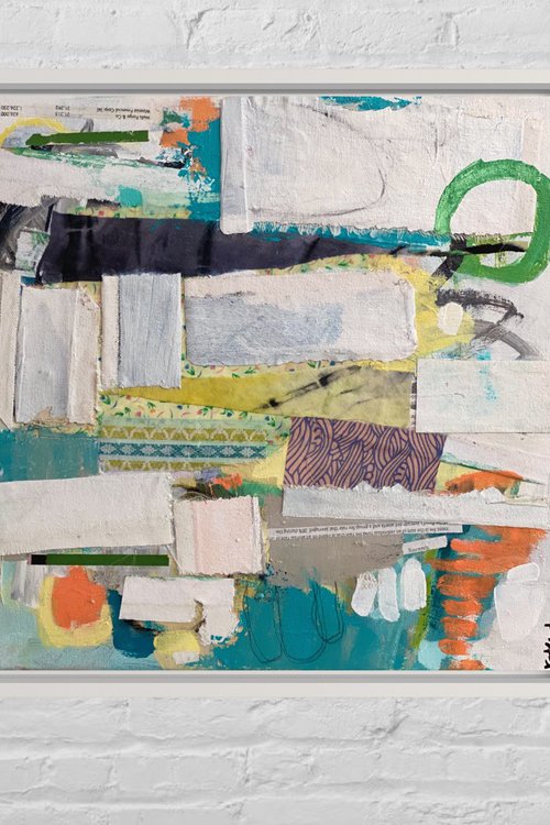 Sincerely - Colorful energetic contemporary abstract collage art painting by Kat Crosby
