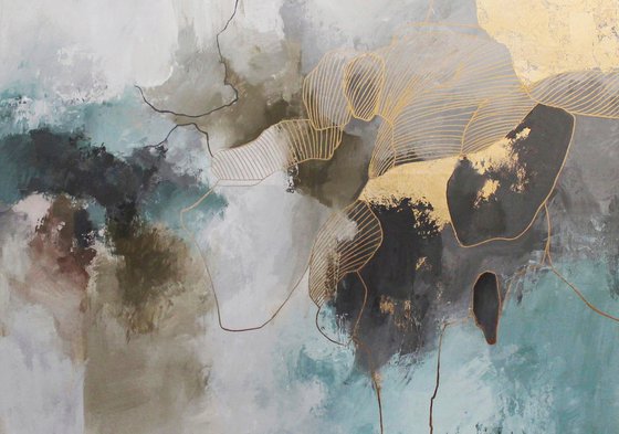 "Twinkle" Teal gold abstract acrylic art