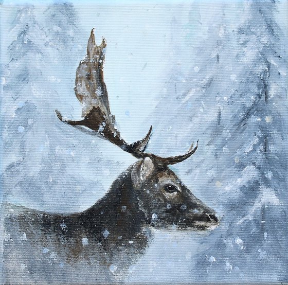 Elk in the Snowy Forest