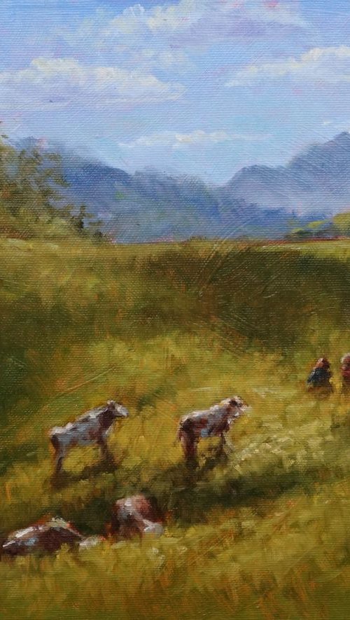 Morning rendezvous (Haloze, Slovenia) | Original oil painting by Larisa Carli