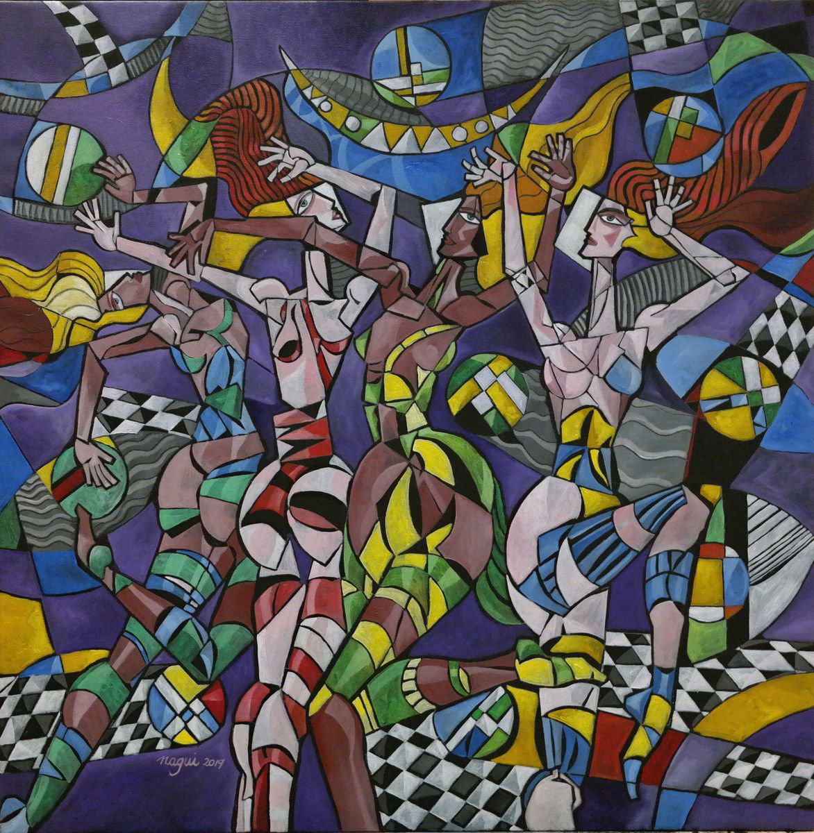 Portrait Oil Painting By Nagui, 31 X 31", Moondance, Original Artwork