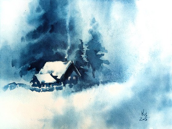 "Winter coziness" Original watercolor painting