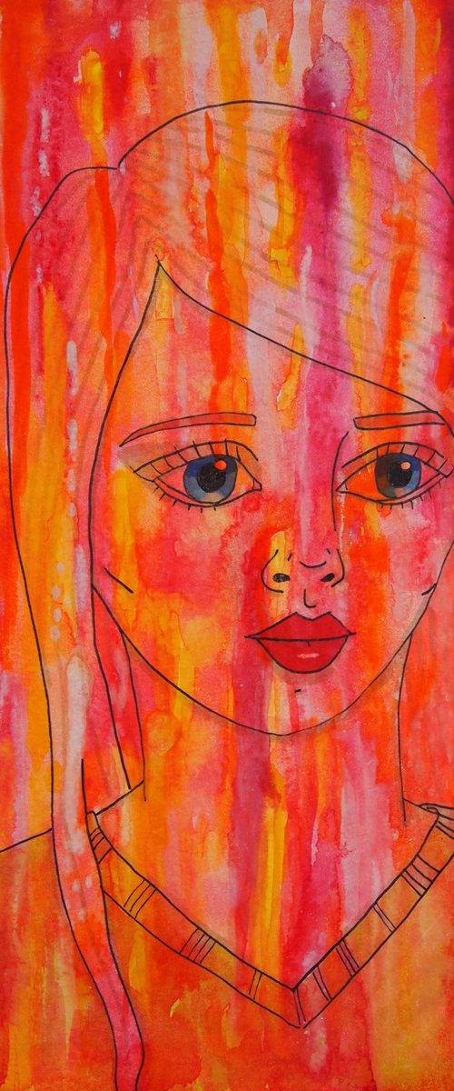 Abstract Red Portrait by Kitty  Cooper