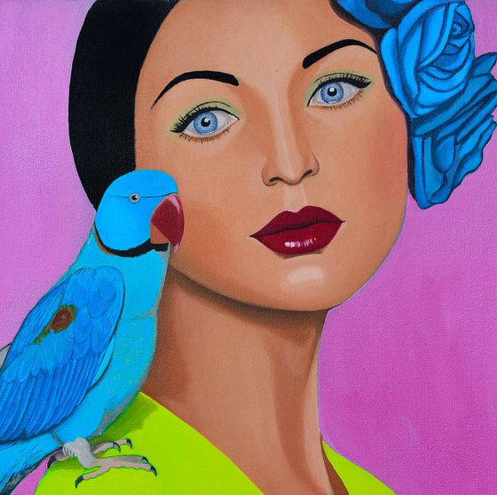 Pink Girl with Parrot - Giclee