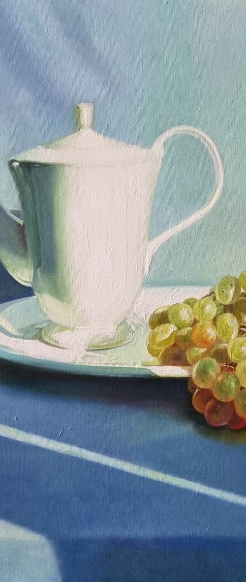 "Morning still life with grapes."   still life  liGHt original painting  GIFT (2022) by Anna Bessonova (Kotelnik)
