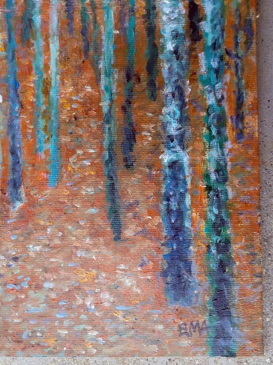 Klimt inspired autumn birches trees landscape