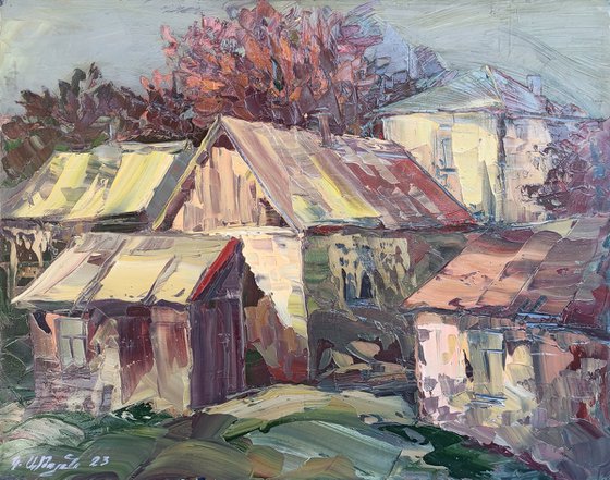 Rural houses (40x50cm, oil painting, impressionistic)