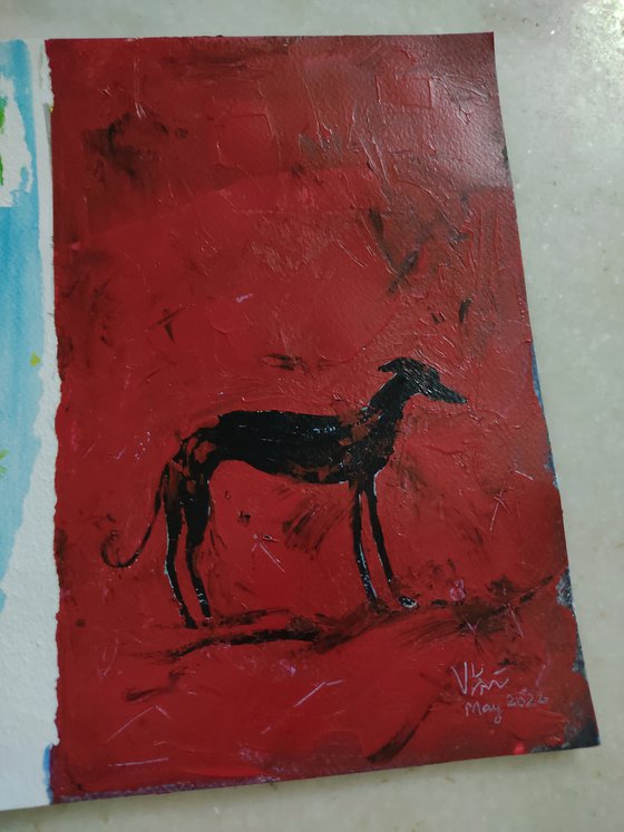 Super Hero - Dog - animal art painting - grey hound painting- whippet - dog lovers gift