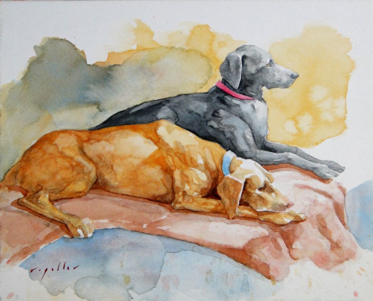 Two Dogs on The Couch by Rick Paller