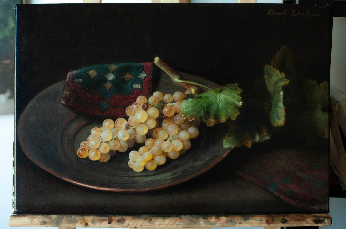 Photorealistic Still Life Oil Painting By Davit Davtyan, 24 X 16, White Wine, Original Artwork