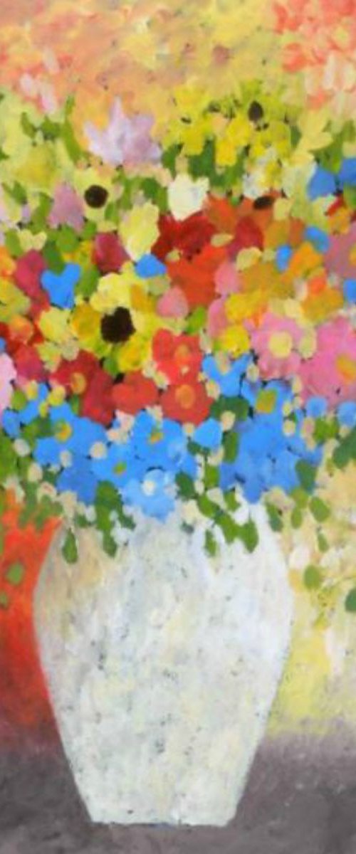 Spring Flowers in a White Vase by Jan Rippingham