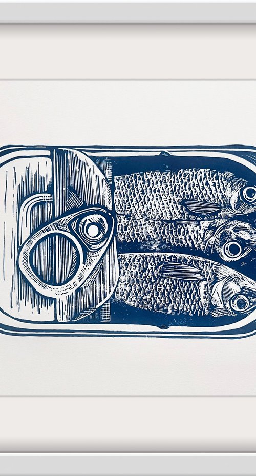 Tin of Sardines Linocut (Unframed) by Amy Cundall